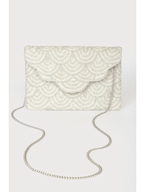 Lulus Touch of Brilliance Silver Beaded Clutch
