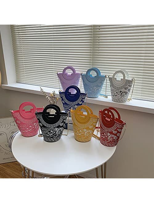 FYURWP Crossbody Bags for Women Bucket Bag Fashion Shoulder Bags Tote Handbags with BandanaPrint