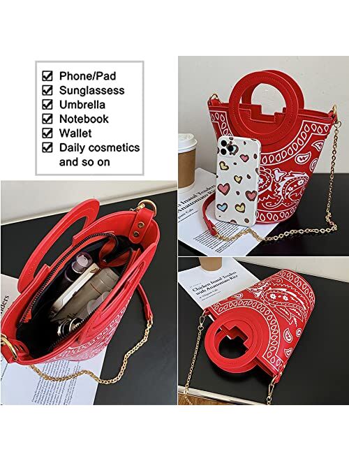 FYURWP Crossbody Bags for Women Bucket Bag Fashion Shoulder Bags Tote Handbags with BandanaPrint