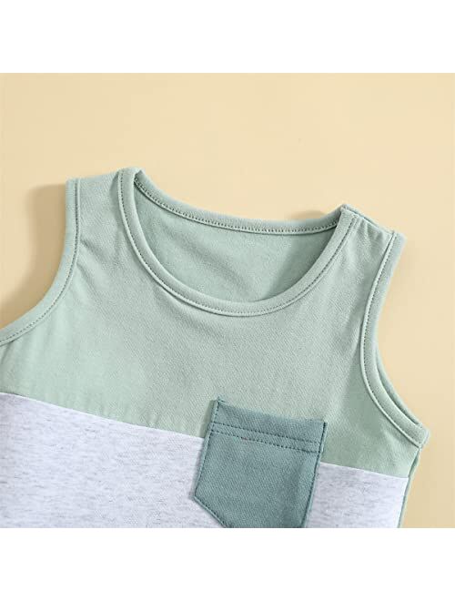 Xiqaalombvt Baby Boy Summer Clothes Striped Tank Tops Sleeveless T-Shirt and Solid Shorts Outfit Cute Infant Clothing