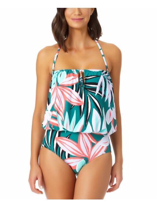 Anne Cole Women's Zesty Tropical Blouson One-Piece Keyhole Swimsuit
