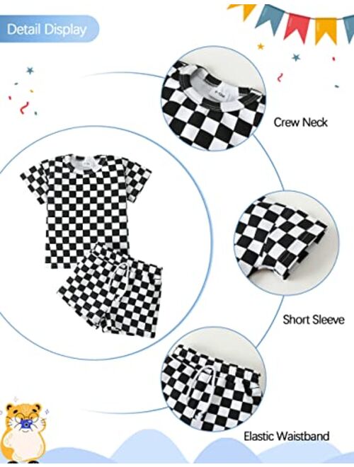 Frloony Toddler Baby Boy Clothes Kids Summer Outfits Checkerboard Plaids Short Sleeve T-Shirt Tops + Shorts 2Pcs Clothing Sets