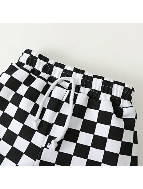 Frloony Toddler Baby Boy Clothes Kids Summer Outfits Checkerboard Plaids Short Sleeve T-Shirt Tops + Shorts 2Pcs Clothing Sets