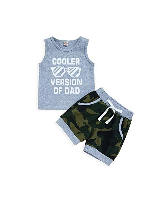 Sinhoon Baby Boy Shorts Clothes Toddler Cooler Version of Dad Print Vest Tops Camouflage Pants Summer Outfit 2Pcs Set