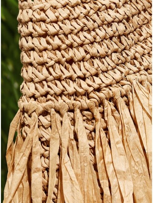 Shein Fringe Decor Braided Design Straw Bag
