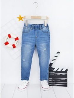 Toddler Boys Elastic Waist Ripped Jeans