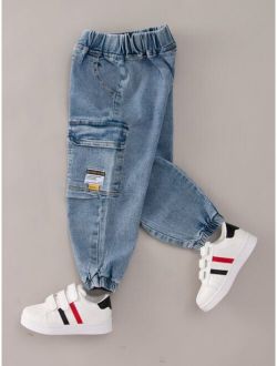 Toddler Boys Patched Detail Flap Pocket Side Tapered Jeans