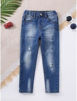 Toddler Boys Bleach Wash Ripped Tapered Jeans