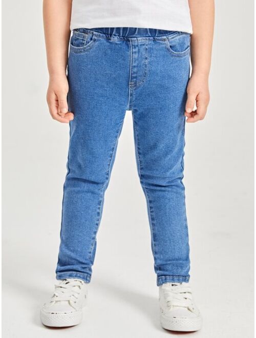 SHEIN Toddler Boys Washed Elastic Waist Jeans