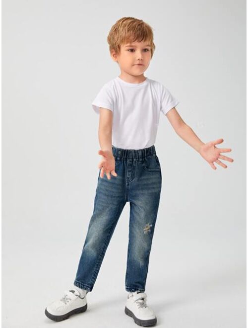 Shein Toddler Boys Cat Whisker Washed Ripped Jeans
