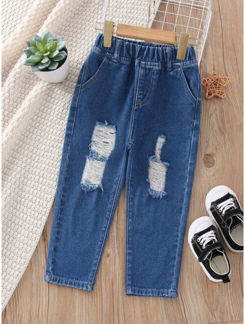 Shein Toddler Boys Ripped Tapered Jeans