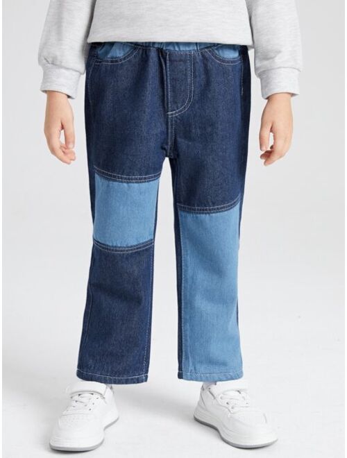 SHEIN Toddler Boys Colorblock Straight Leg Jeans