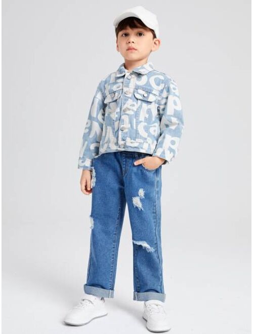 SHEIN Toddler Boys Ripped Washed Jeans