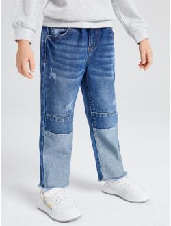 Toddler Boys Zipper Fly Raw Hem Wide Leg Jeans