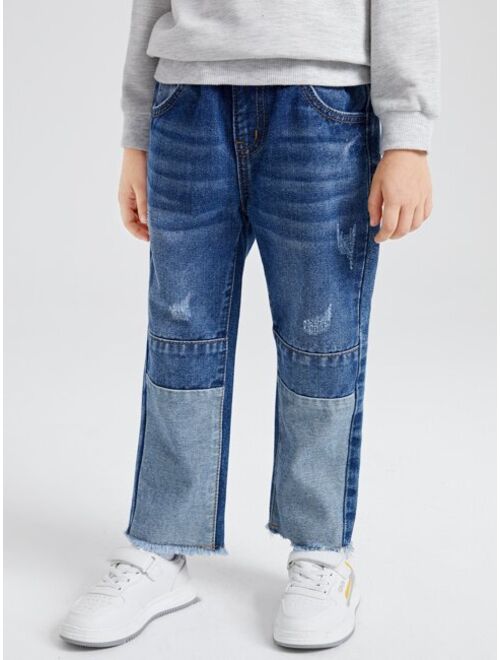 SHEIN Toddler Boys Zipper Fly Raw Hem Wide Leg Jeans