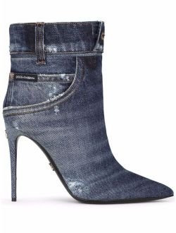 denim pointed-toe boots
