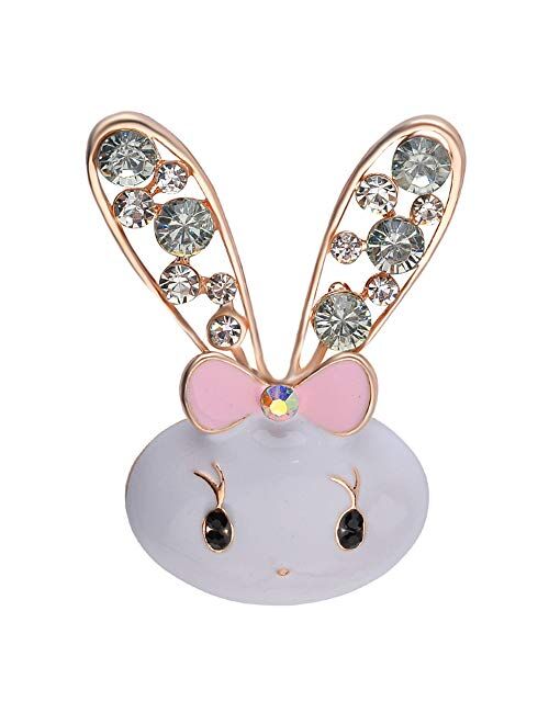 Kokoma Diamond Rabbit Bunny Brooch Pin for Women Girls Sparkling Crystal Cubic Zirconia Pet Animal Brooches Clothes Tie Accessories Dainty Jewelry Gifts
