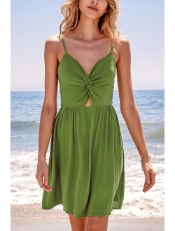 Smocked Slip Mini Dress for Women Summer Beach Dress Spaghetti Strap Cut Out V Neck Short Length