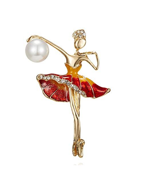 Mxuhui Rhinestone Ballet Dancer Brooches for Women Girls Fashion Crystal Gold Tone Alloy Dancing Ballerina Brooch Pins Elegant Dress Accessories Jewelry Wedding Birthday 