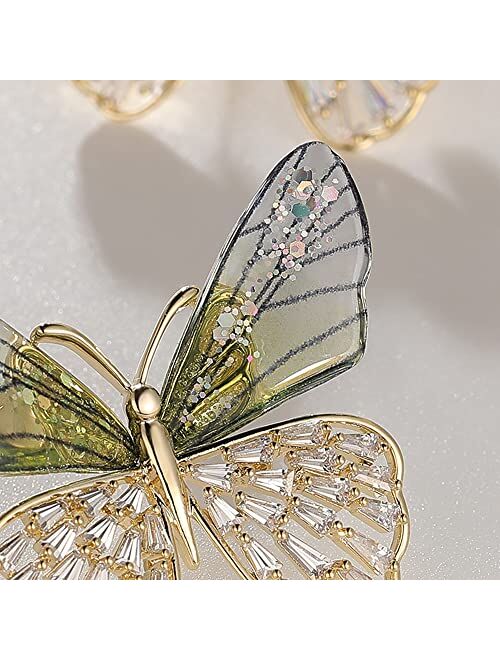 Kokoma Delicate Butterfly Brooch Pins for Women Girls Gold Plated Rhinestone Crystal CZ Wedding Brooches Shawl Clip Lapel Safety Pin Corsages Bouquet for Hat Bag Suit Tie