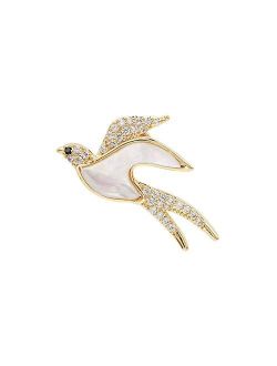 Dtja Crystal Swallow Bird Brooch Pin for Women Girls Fashion Gold Tone Imitation Shell Cute Animal Lapel Pin Scarf Clip Necktie Dress Accessories Dekoration Jewelry Daint
