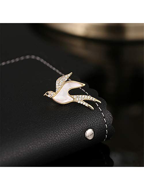 Dtja Crystal Swallow Bird Brooch Pin for Women Girls Fashion Gold Tone Imitation Shell Cute Animal Lapel Pin Scarf Clip Necktie Dress Accessories Dekoration Jewelry Daint