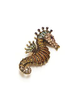 Flyonce Sea Horse Brooch for Women Girls, Rhinestone Crystal Oceam Marine Theme Lovely Cute Animal Lapel Pin