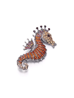 Flyonce Sea Horse Brooch for Women Girls, Rhinestone Crystal Oceam Marine Theme Lovely Cute Animal Lapel Pin