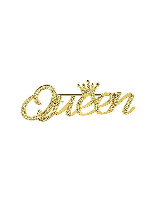 ROFARSO Queen Crown Brooch Pins for Women Girls Party Fashion Feminist Rhinestone Crystal Lapel Pin Accessories