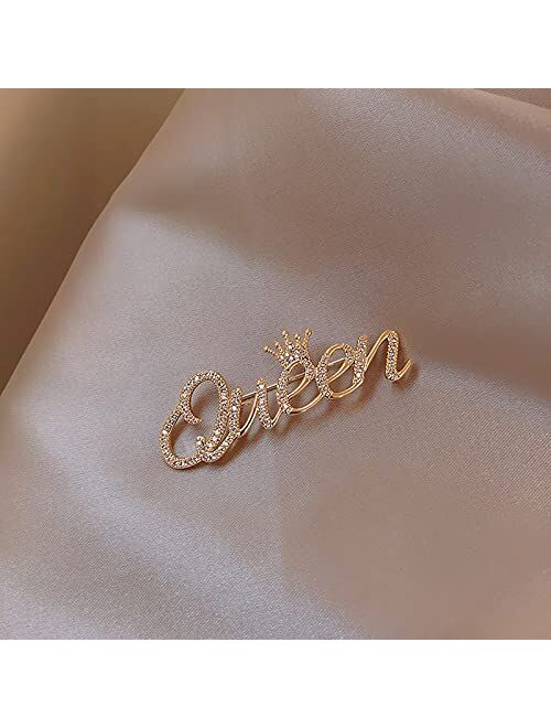 ROFARSO Queen Crown Brooch Pins for Women Girls Party Fashion Feminist Rhinestone Crystal Lapel Pin Accessories