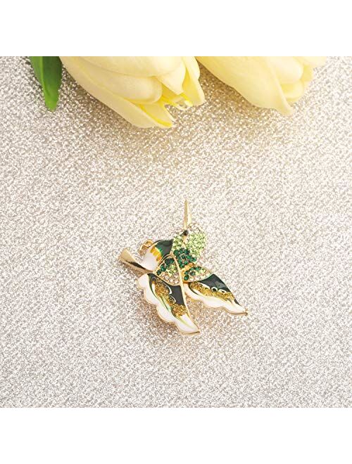 bobauna Green Enamel Hummingbird Rhinestone Crystal Brooch Pin Wild Animal Nature Jewelry Hummingbird Gift for Women Girls