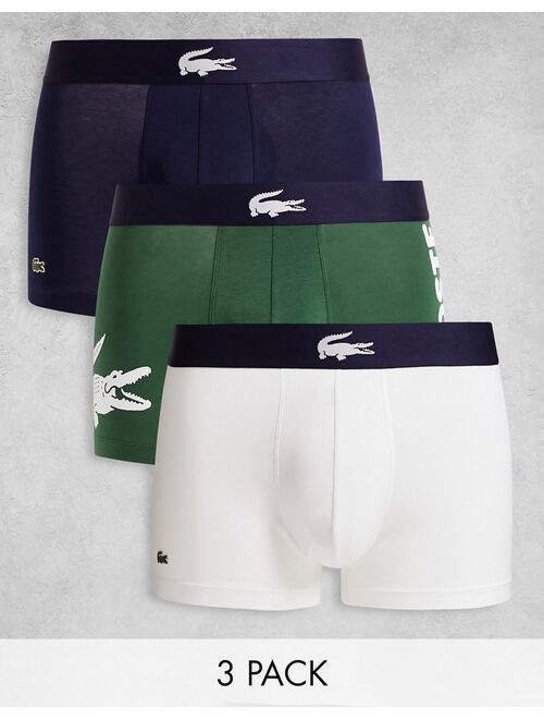 Lacoste 3 pack trunks in green/navy/white
