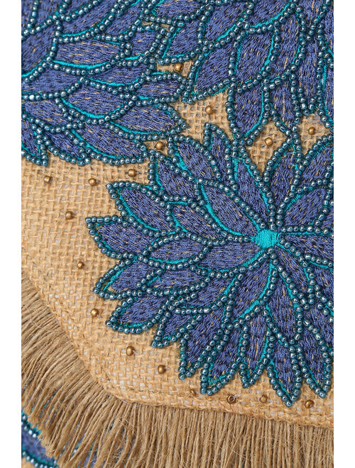 Lulus Island Vacation Tan and Blue Beaded Embroidered Clutch