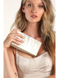 Glamorous Glow Ivory Pearly Lucite Box Clutch