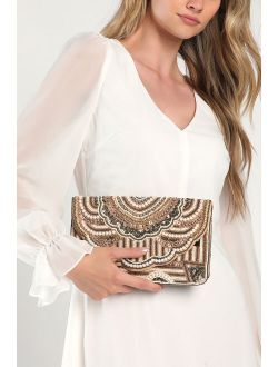 Gilded Glamour Bronze Multi Beaded Scalloped Clutch