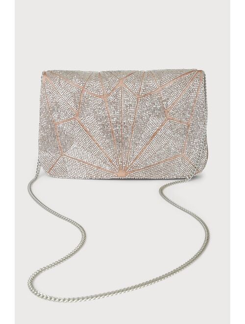 Lulus Elegant Arrival Pink and Silver Beaded Clutch
