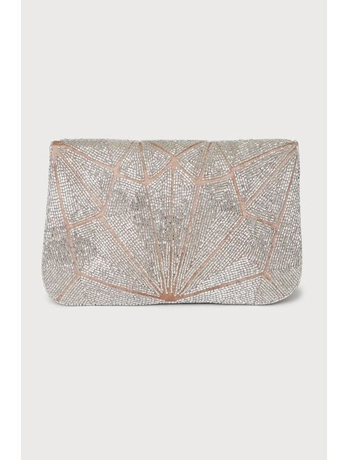 Lulus Elegant Arrival Pink and Silver Beaded Clutch