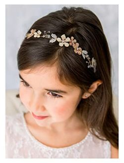 SWEETV Flower Girl Headpiece Handmade Floral Girls Headband for Wedding Princess Floral Hair Accessories for Toddler Baby Girl Kids Birthday Party Photography