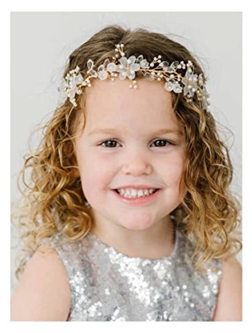 SWEETV Flower Girl Headpiece Wedding Hair Accessories for Girls Princess Flowers Headband Tiara for First Communion, Birthday Party, Photography