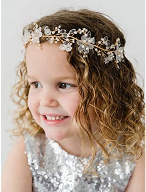 SWEETV Flower Girl Headpiece Wedding Hair Accessories for Girls Princess Flowers Headband Tiara for First Communion, Birthday Party, Photography