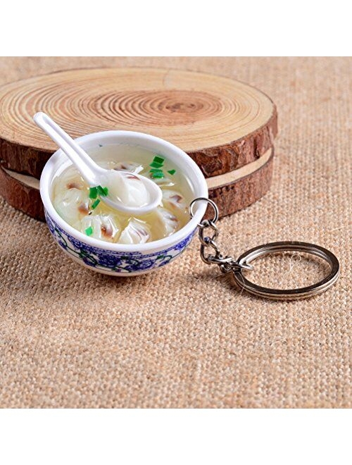 FENICAL Lifelike Food Bowl Keyrings Porcelain Mini Bag Pendant Simulation Food Charms Jewelry Creative Keychain (Dumplings)