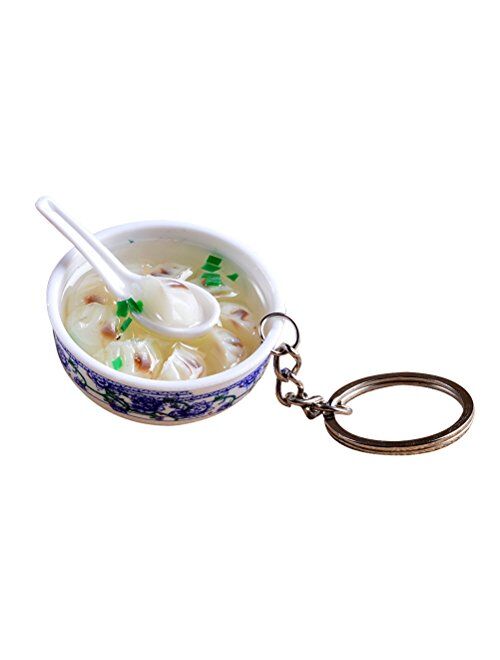 FENICAL Lifelike Food Bowl Keyrings Porcelain Mini Bag Pendant Simulation Food Charms Jewelry Creative Keychain (Dumplings)