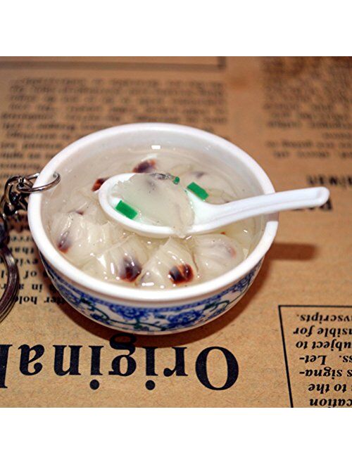 FENICAL Lifelike Food Bowl Keyrings Porcelain Mini Bag Pendant Simulation Food Charms Jewelry Creative Keychain (Dumplings)