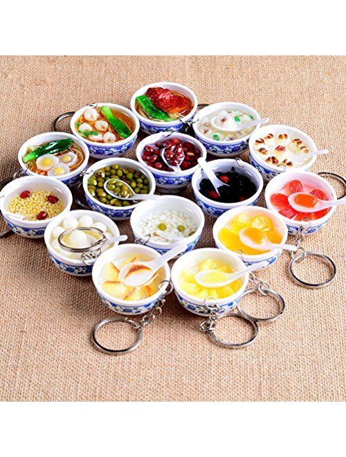 FENICAL Lifelike Food Bowl Keyrings Porcelain Mini Bag Pendant Simulation Food Charms Jewelry Creative Keychain (Dumplings)