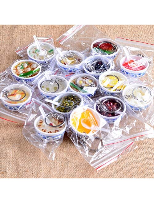 FENICAL Lifelike Food Bowl Keyrings Porcelain Mini Bag Pendant Simulation Food Charms Jewelry Creative Keychain (Dumplings)