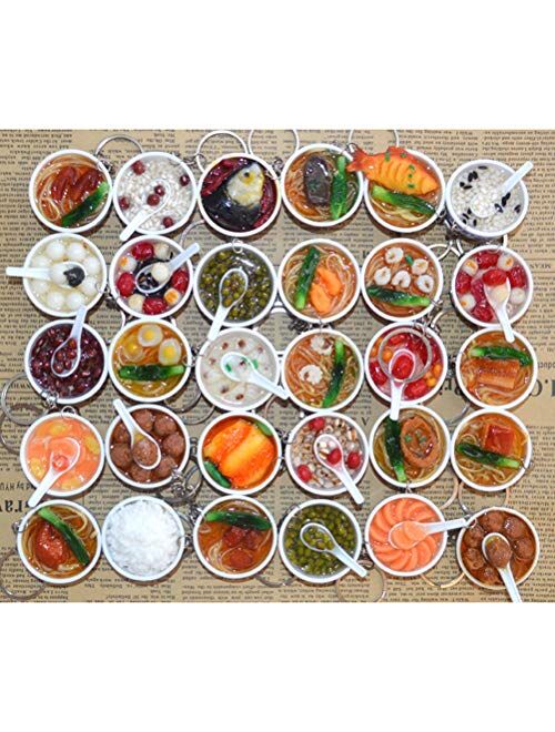 FENICAL Lifelike Food Bowl Keyrings Porcelain Mini Bag Pendant Simulation Food Charms Jewelry Creative Keychain (Dumplings)