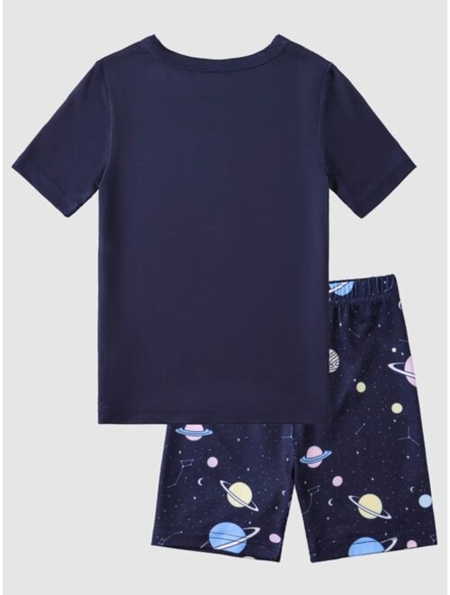 Shein Boys Spaceman & Galaxy Print Snug Fit PJ Set