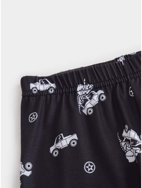 Shein Boys Car & Dinosaur Print Snug Fit PJ Set