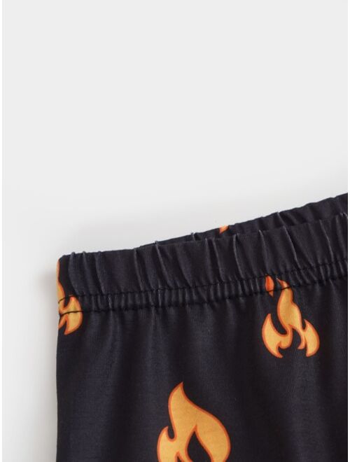Shein Boys Fire & Letter Graphic Snug Fit PJ Set