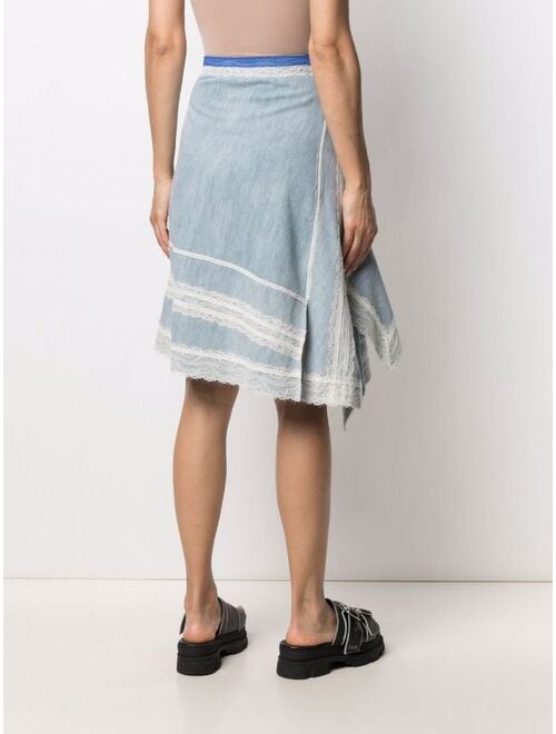 Koche asymmetric lace-trim denim skirt